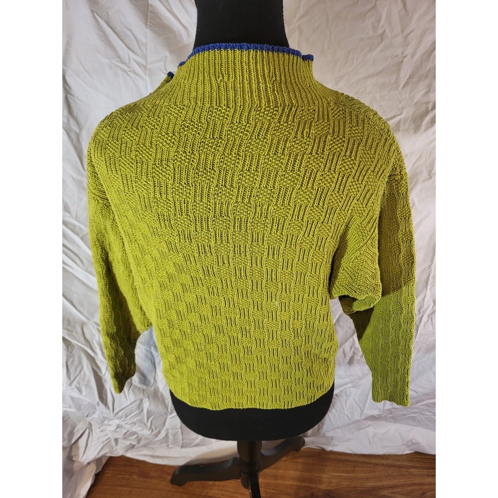Vtge Chartreuse Green Knit Cropped Dolman Sleeve Textured Sweater Size M - Picture 4 of 4